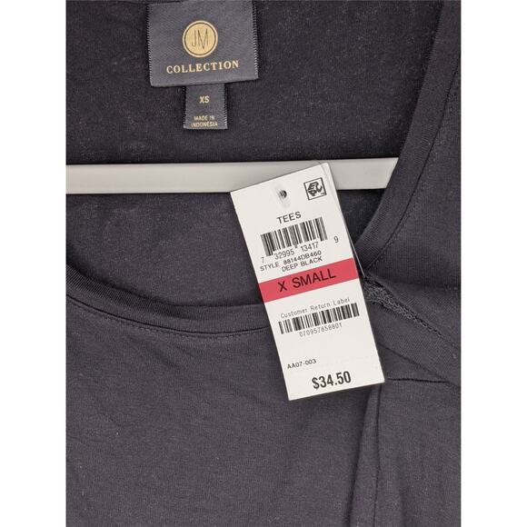 Rounded Hem Flowy Scoop Neck Top Deep Black XS Short Sleeve JM Collection Career - Picture 6 of 7